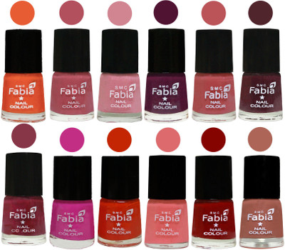 

Fabia Exclusive Nail Polish Set of 12 pcs. Sour Orange-Mauve Pink-Rose-Boysenberry-Peach-Wine-Wine Red-Pink Pink-Fire Orange-Baby Pink-Bold Red-coral(Pack of 12)
