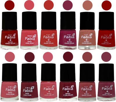 

Fabia Exclusive Nail Polish Set of 12 pcs. Bold Red-Strawberry-Candy Orange-Dark Magenta-coral-Red-Coral Pink -Jam-Light Pink-Maroon-Dark Nude-Plum(Pack of 12)