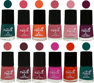 

Fabia Exclusive Nail Polish Set of 12 pcs. Dark Green-Shock Pink-Sour Orange-Mauve Pink-Rose-Boysenberry-Peach-Wine-Wine Red-Pink Pink-Fire Orange-Pine Green(Pack of 12)