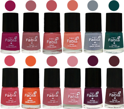 

Fabia Exclusive Nail Polish Set of 12 pcs. Raspberry-Lip-Bazooka Joe-Light Peach-Wild Gray Yonder-Dark Green-Shock Pink-Sour Orange-Mauve Pink-Rose-Boysenberry-Wine(Pack of 12)