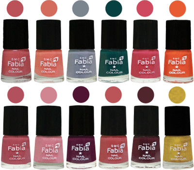 

Fabia Exclusive Nail Polish Set of 12 pcs. Bazooka Joe-Light Peach-Wild Gray Yonder-Dark Green-Shock Pink-Sour Orange-Mauve Pink-Rose-Boysenberry-Peach-Wine-Matte Golden(Pack of 12)