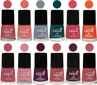 

Fabia Exclusive Nail Polish Set of 12 pcs. Bazooka Joe-Light Peach-Wild Gray Yonder-Dark Green-Shock Pink-Sour Orange-Mauve Pink-Rose-Boysenberry-Peach-Wine-Coral Pink(Pack of 12)