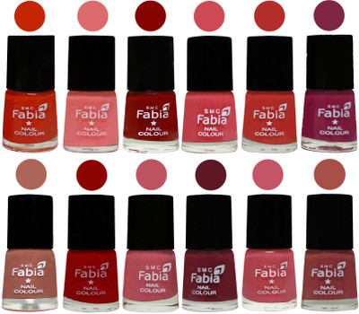 

Fabia Exclusive Nail Polish Set of 12 pcs. Fire Orange-Baby Pink-Bold Red-Strawberry-Candy Orange-Dark Magenta-coral-Red-Coral Pink -Jam-Light Pink-Dark Peach(Pack of 12)