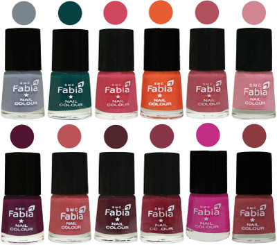 

Fabia Exclusive Nail Polish Set of 12 pcs. Wild Gray Yonder-Dark Green-Shock Pink-Sour Orange-Mauve Pink-Rose-Boysenberry-Peach-Wine-Wine Red-Pink Pink-Dark Nude(Pack of 12)
