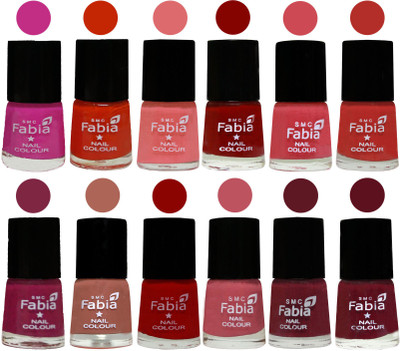 

Fabia Exclusive Nail Polish Set of 12 pcs. Pink Pink-Fire Orange-Baby Pink-Bold Red-Strawberry-Candy Orange-Dark Magenta-coral-Red-Coral Pink -Jam-Maroon(Pack of 12)