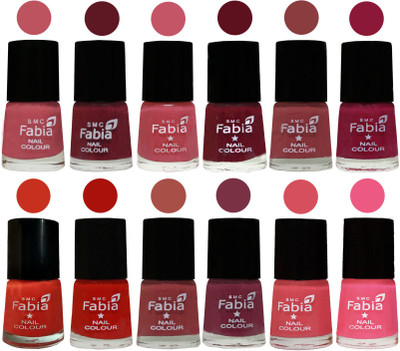 

Fabia Exclusive Nail Polish Set of 12 pcs. Coral Pink -Jam-Light Pink-Maroon-Dark Nude-Pure Wine-Orange-Reddish Red-Dark Peach-Plum-Punch Pink-Shock Pink Light(Pack of 12)