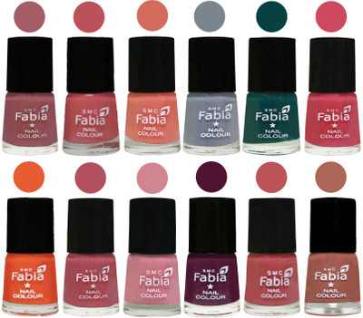 

Fabia Exclusive Nail Polish Set of 12 pcs. Lip-Bazooka Joe-Light Peach-Wild Gray Yonder-Dark Green-Shock Pink-Sour Orange-Mauve Pink-Rose-Boysenberry-Peach-coral(Pack of 12)
