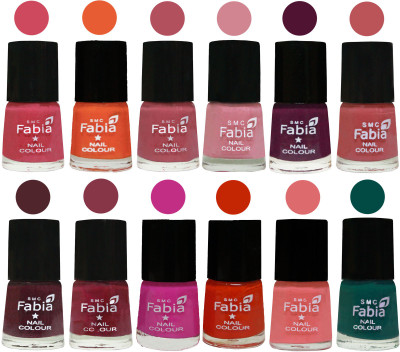 

Fabia Exclusive Nail Polish Set of 12 pcs. Shock Pink-Sour Orange-Mauve Pink-Rose-Boysenberry-Peach-Wine-Wine Red-Pink Pink-Fire Orange-Baby Pink-Pine Green(Pack of 12)
