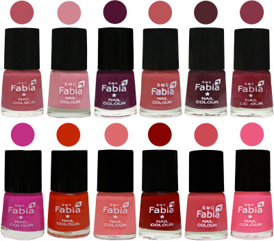 

Fabia Exclusive Nail Polish Set of 12 pcs. Mauve Pink-Rose-Boysenberry-Peach-Wine-Wine Red-Pink Pink-Fire Orange-Baby Pink-Bold Red-Strawberry-Shock Pink Light(Pack of 12)
