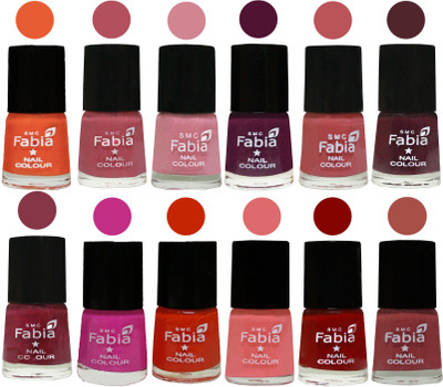 

Fabia Exclusive Nail Polish Set of 12 pcs. Sour Orange-Mauve Pink-Rose-Boysenberry-Peach-Wine-Wine Red-Pink Pink-Fire Orange-Baby Pink-Bold Red-Dark Peach(Pack of 12)