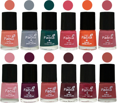 

Fabia Exclusive Nail Polish Set of 12 pcs. Light Peach-Wild Gray Yonder-Dark Green-Shock Pink-Sour Orange-Mauve Pink-Rose-Boysenberry-Peach-Wine-Wine Red-Dark Peach(Pack of 12)