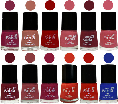 

Fabia Exclusive Nail Polish Set of 12 pcs. Dark Magenta-coral-Red-Coral Pink -Jam-Light Pink-Maroon-Dark Nude-Pure Wine-Orange-Reddish Red-Shock Blue Dark(Pack of 12)