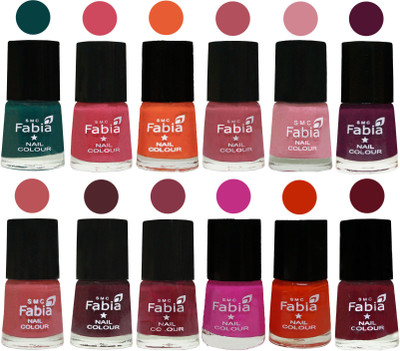 

Fabia Exclusive Nail Polish Set of 12 pcs. Dark Green-Shock Pink-Sour Orange-Mauve Pink-Rose-Boysenberry-Peach-Wine-Wine Red-Pink Pink-Fire Orange-Maroon(Pack of 12)