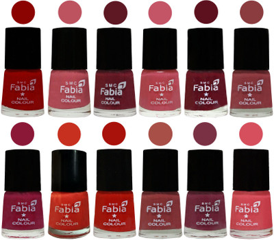 

Fabia Exclusive Nail Polish Set of 12 pcs. Red-Coral Pink -Jam-Light Pink-Maroon-Dark Nude-Pure Wine-Orange-Reddish Red-Dark Peach-Plum-Punch Pink(Pack of 12)