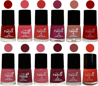 

Fabia Exclusive Nail Polish Set of 12 pcs. Bold Red-Strawberry-Candy Orange-Dark Magenta-coral-Red-Coral Pink -Jam-Light Pink-Maroon-Dark Nude-Orange(Pack of 12)