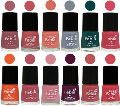 

Fabia Exclusive Nail Polish Set of 12 pcs. Lip-Bazooka Joe-Light Peach-Wild Gray Yonder-Dark Green-Shock Pink-Sour Orange-Mauve Pink-Rose-Boysenberry-Peach-Strawberry(Pack of 12)