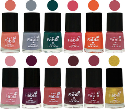 

Fabia Exclusive Nail Polish Set of 12 pcs. Light Peach-Wild Gray Yonder-Dark Green-Shock Pink-Sour Orange-Mauve Pink-Rose-Boysenberry-Peach-Wine-Wine Red-Matte Golden(Pack of 12)