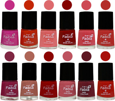 

Fabia Exclusive Nail Polish Set of 12 pcs. Pink Pink-Fire Orange-Baby Pink-Bold Red-Strawberry-Candy Orange-Dark Magenta-coral-Red-Coral Pink -Jam-Reddish Red(Pack of 12)