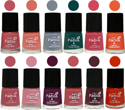 

Fabia Exclusive Nail Polish Set of 12 pcs. Bazooka Joe-Light Peach-Wild Gray Yonder-Dark Green-Shock Pink-Sour Orange-Mauve Pink-Rose-Boysenberry-Peach-Wine-Fire Orange(Pack of 12)