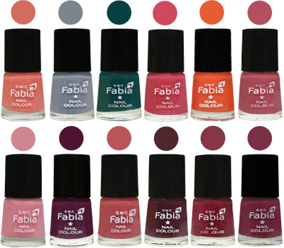

Fabia Exclusive Nail Polish Set of 12 pcs. Light Peach-Wild Gray Yonder-Dark Green-Shock Pink-Sour Orange-Mauve Pink-Rose-Boysenberry-Peach-Wine-Wine Red-Plum(Pack of 12)