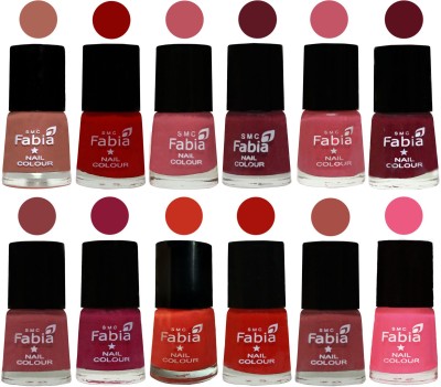 

Fabia Exclusive Nail Polish Set of 12 pcs. coral-Red-Coral Pink -Jam-Light Pink-Maroon-Dark Nude-Pure Wine-Orange-Reddish Red-Dark Peach-Shock Pink Light(Pack of 12)