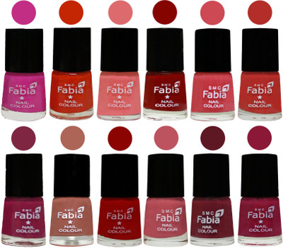 

Fabia Exclusive Nail Polish Set of 12 pcs. Pink Pink-Fire Orange-Baby Pink-Bold Red-Strawberry-Candy Orange-Dark Magenta-coral-Red-Coral Pink -Jam-Pure Wine(Pack of 12)