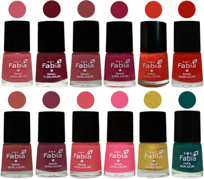 

Fabia Exclusive Nail Polish Set of 12 pcs. Light Pink-Maroon-Dark Nude-Pure Wine-Orange-Reddish Red-Dark Peach-Plum-Punch Pink-Shock Pink Light-Matte Golden-Pine Green(Pack of 12)