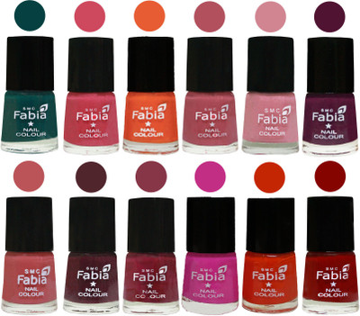 

Fabia Exclusive Nail Polish Set of 12 pcs. Dark Green-Shock Pink-Sour Orange-Mauve Pink-Rose-Boysenberry-Peach-Wine-Wine Red-Pink Pink-Fire Orange-Bold Red(Pack of 12)