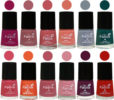 

Fabia Exclusive Nail Polish Set of 12 pcs. Raspberry-Lip-Bazooka Joe-Light Peach-Wild Gray Yonder-Dark Green-Shock Pink-Sour Orange-Mauve Pink-Rose-Boysenberry-Reddish Red(Pack of 12)
