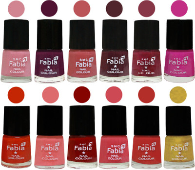 

Fabia Exclusive Nail Polish Set of 12 pcs. Rose-Boysenberry-Peach-Wine-Wine Red-Pink Pink-Fire Orange-Baby Pink-Bold Red-Strawberry-Candy Orange-Matte Golden(Pack of 12)