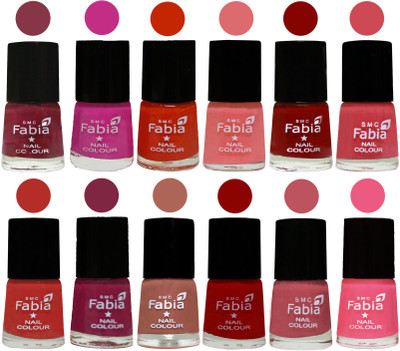 

Fabia Exclusive Nail Polish Set of 12 pcs. Wine Red-Pink Pink-Fire Orange-Baby Pink-Bold Red-Strawberry-Candy Orange-Dark Magenta-coral-Red-Coral Pink -Shock Pink Light(Pack of 12)