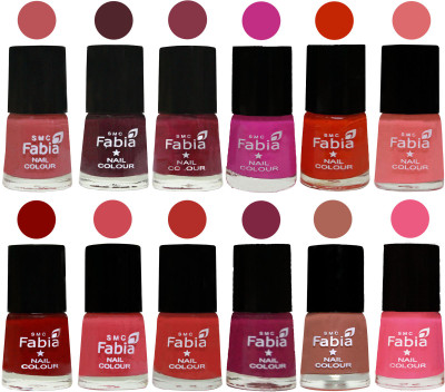 

Fabia Exclusive Nail Polish Set of 12 pcs. Peach-Wine-Wine Red-Pink Pink-Fire Orange-Baby Pink-Bold Red-Strawberry-Candy Orange-Dark Magenta-coral-Shock Pink Light(Pack of 12)