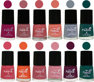 

Fabia Exclusive Nail Polish Set of 12 pcs. Raspberry-Lip-Bazooka Joe-Light Peach-Wild Gray Yonder-Dark Green-Shock Pink-Sour Orange-Mauve Pink-Rose-Boysenberry-Pine Green(Pack of 12)