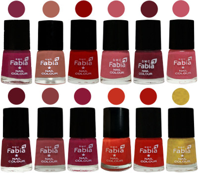 

Fabia Exclusive Nail Polish Set of 12 pcs. Dark Magenta-coral-Red-Coral Pink -Jam-Light Pink-Maroon-Dark Nude-Pure Wine-Orange-Reddish Red-Matte Golden(Pack of 12)
