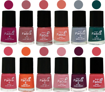 

Fabia Exclusive Nail Polish Set of 12 pcs. Raspberry-Lip-Bazooka Joe-Light Peach-Wild Gray Yonder-Dark Green-Shock Pink-Sour Orange-Mauve Pink-Rose-Boysenberry-Strawberry(Pack of 12)