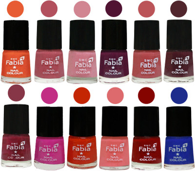 

Fabia Exclusive Nail Polish Set of 12 pcs. Sour Orange-Mauve Pink-Rose-Boysenberry-Peach-Wine-Wine Red-Pink Pink-Fire Orange-Baby Pink-Bold Red-Shock Blue Dark(Pack of 12)