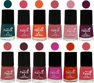 

Fabia Exclusive Nail Polish Set of 12 pcs. Dark Green-Shock Pink-Sour Orange-Mauve Pink-Rose-Boysenberry-Peach-Wine-Wine Red-Pink Pink-Fire Orange-Strawberry(Pack of 12)