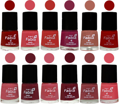 

Fabia Exclusive Nail Polish Set of 12 pcs. Bold Red-Strawberry-Candy Orange-Dark Magenta-coral-Red-Coral Pink -Jam-Light Pink-Maroon-Dark Nude-Punch Pink(Pack of 12)