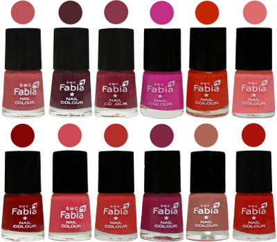 

Fabia Exclusive Nail Polish Set of 12 pcs. Peach-Wine-Wine Red-Pink Pink-Fire Orange-Baby Pink-Bold Red-Strawberry-Candy Orange-Dark Magenta-coral-Reddish Red(Pack of 12)