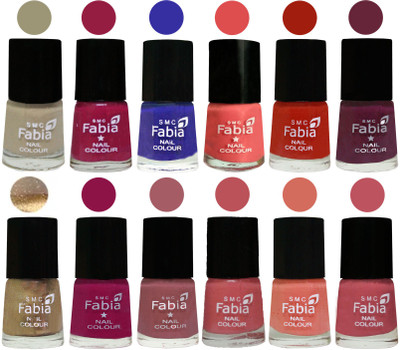 

Fabia Matte Nail Polish Exclusive Combo Tan, Cherry Blossom, Shock Blue, Salmon, Shock Orange Red, Mulberry, Golden, Raspberry, Lip, Bazooka Joe, Light Peach, Coral Pink(Pack of 12)