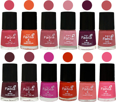 

Fabia Exclusive Nail Polish Set of 12 pcs. Shock Pink-Sour Orange-Mauve Pink-Rose-Boysenberry-Peach-Wine-Wine Red-Pink Pink-Fire Orange-Baby Pink-Shock Pink Light(Pack of 12)