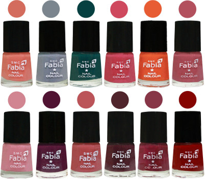 

Fabia Exclusive Nail Polish Set of 12 pcs. Light Peach-Wild Gray Yonder-Dark Green-Shock Pink-Sour Orange-Mauve Pink-Rose-Boysenberry-Peach-Wine-Wine Red-Bold Red(Pack of 12)