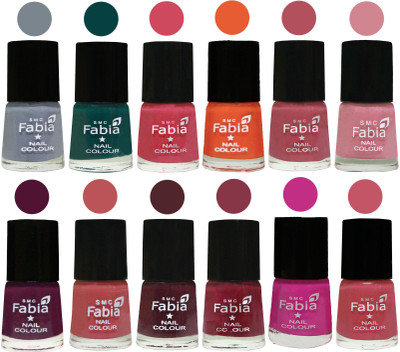 

Fabia Exclusive Nail Polish Set of 12 pcs. Wild Gray Yonder-Dark Green-Shock Pink-Sour Orange-Mauve Pink-Rose-Boysenberry-Peach-Wine-Wine Red-Pink Pink-Light Pink(Pack of 12)