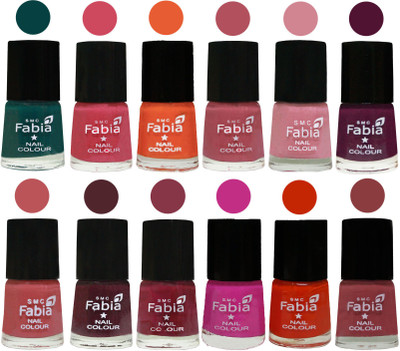 

Fabia Exclusive Nail Polish Set of 12 pcs. Dark Green-Shock Pink-Sour Orange-Mauve Pink-Rose-Boysenberry-Peach-Wine-Wine Red-Pink Pink-Fire Orange-Dark Nude(Pack of 12)