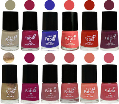 

Fabia Matte Nail Polish Exclusive Combo Tan, Cherry Blossom, Shock Blue, Salmon, Shock Orange Red, Mulberry, Golden, Raspberry, Lip, Bazooka Joe, Light Peach, Light Pink(Pack of 12)