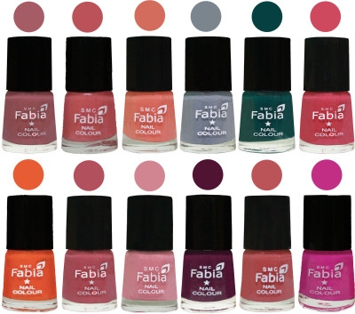 

Fabia Exclusive Nail Polish Set of 12 pcs. Lip-Bazooka Joe-Light Peach-Wild Gray Yonder-Dark Green-Shock Pink-Sour Orange-Mauve Pink-Rose-Boysenberry-Peach-Pink Pink(Pack of 12)