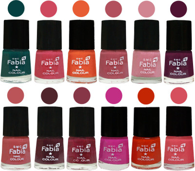 

Fabia Exclusive Nail Polish Set of 12 pcs. Dark Green-Shock Pink-Sour Orange-Mauve Pink-Rose-Boysenberry-Peach-Wine-Wine Red-Pink Pink-Fire Orange-Punch Pink(Pack of 12)