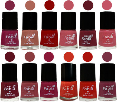 

Fabia Exclusive Nail Polish Set of 12 pcs. Dark Magenta-coral-Red-Coral Pink -Jam-Light Pink-Maroon-Dark Nude-Pure Wine-Orange-Reddish Red-Plum(Pack of 12)
