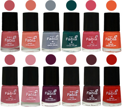 

Fabia Exclusive Nail Polish Set of 12 pcs. Bazooka Joe-Light Peach-Wild Gray Yonder-Dark Green-Shock Pink-Sour Orange-Mauve Pink-Rose-Boysenberry-Peach-Wine-Reddish Red(Pack of 12)