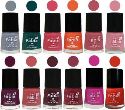 

Fabia Exclusive Nail Polish Set of 12 pcs. Wild Gray Yonder-Dark Green-Shock Pink-Sour Orange-Mauve Pink-Rose-Boysenberry-Peach-Wine-Wine Red-Pink Pink-Orange(Pack of 12)